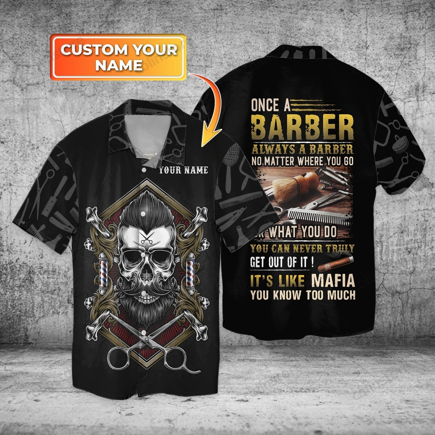 Custom Name Barber Skull Hawaii Shirt Gift For Ha100975