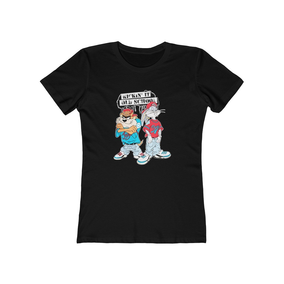 Taz & Bugs Bunny Kickin’ It Old School Looney Tunes Womens T Shirt