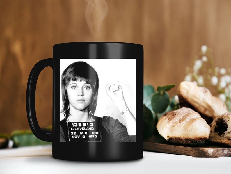 Black Mug Retro Vintage Mug Jane Fonda Mugshot Mug Jane Seymour Fonda Mug The Former Model And Aerobics Premium Sublime Ceramic Coffee Mug H99