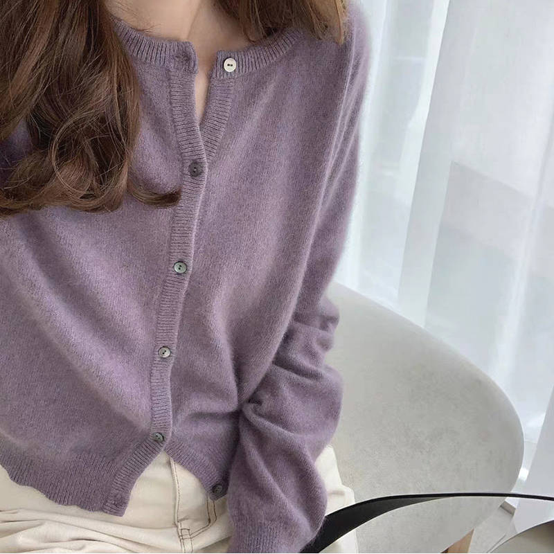 2020 Fall Soft Cashmere Loose Knitted O-Neck Winter Streetwear Single Breasted Vintage Cardigan Women Sweater Korean Short Coat alx