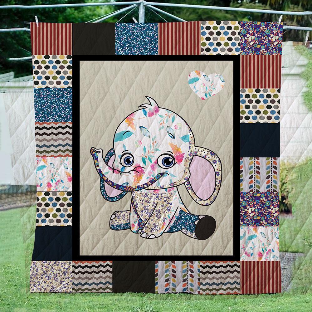 Happy Face Of Baby Elephant  Quilt Blanket