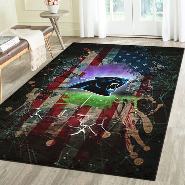 Carolina Panthers Logo Area Rug, Football Team Living Room Carpet, Sports Floor Mat