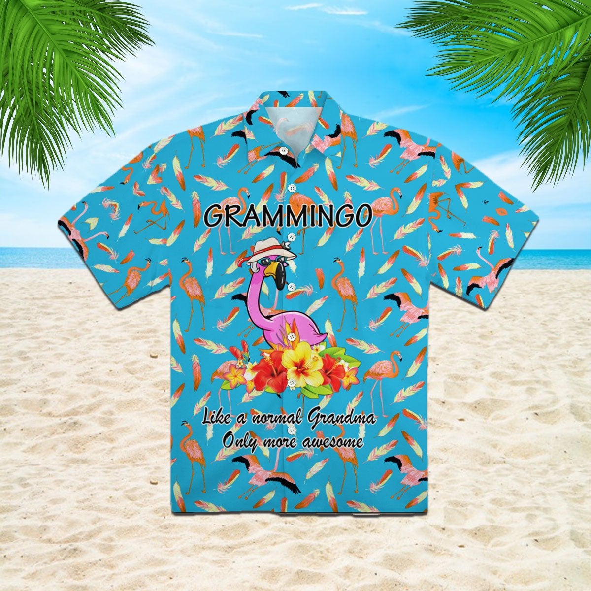 Grammingo Pink Flamingo Grandma Hawaii Unisex Print Aloha Short Sleeve Casual Shirt Ha81106