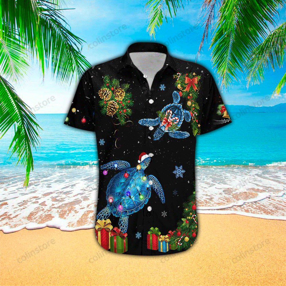 Black Turtle Christmas Hawaii Shirt Aloha Ha104420