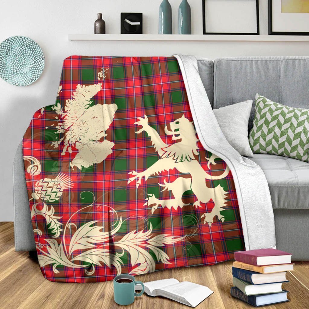 Tartan Blanket Rattray Modern Tartan Scotland Lion Thistle Map Plaid Blanket