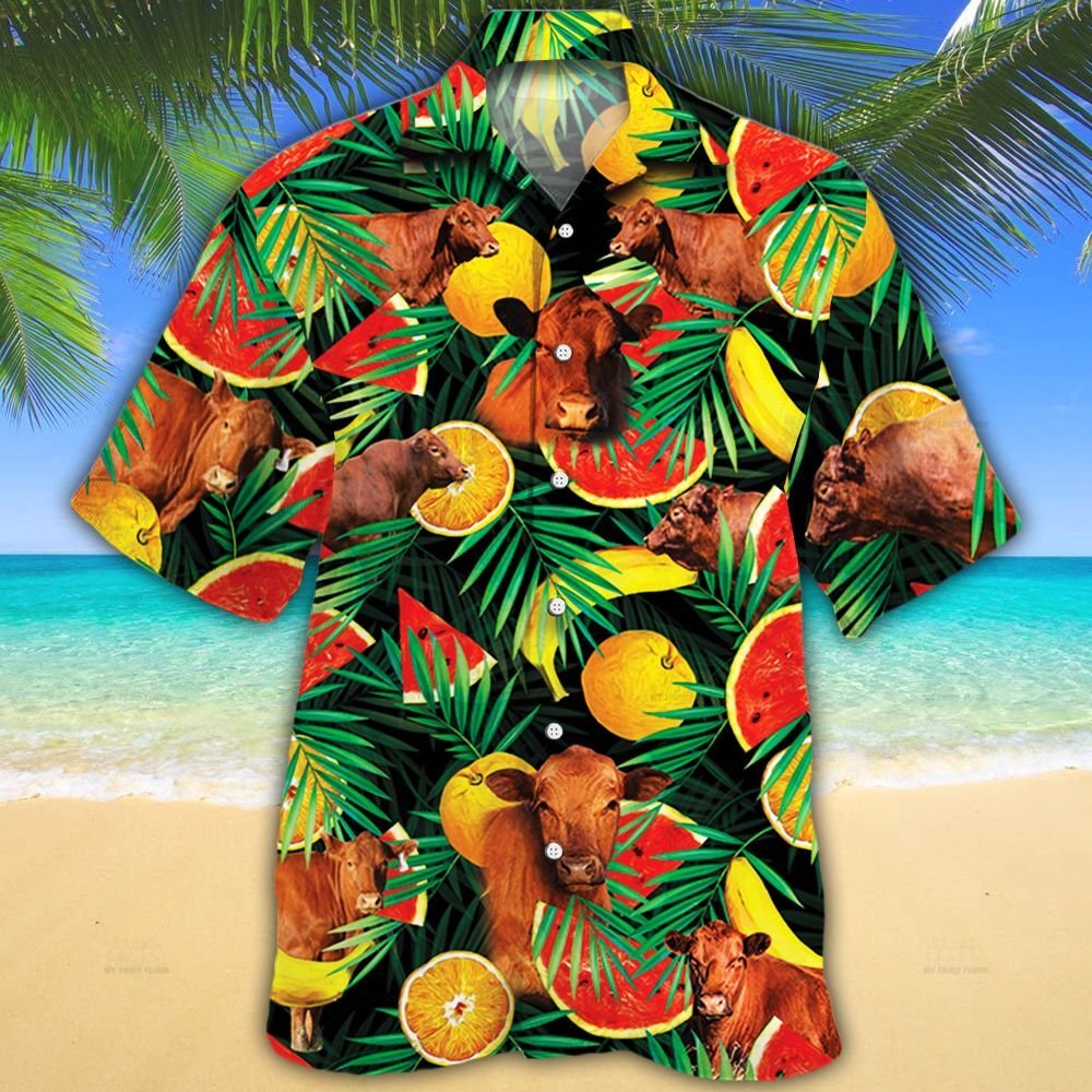 Red Angus Cattle Lovers Tropical Fruits Hawaii Cow Hawaii Shirt For Men Women Ha67642