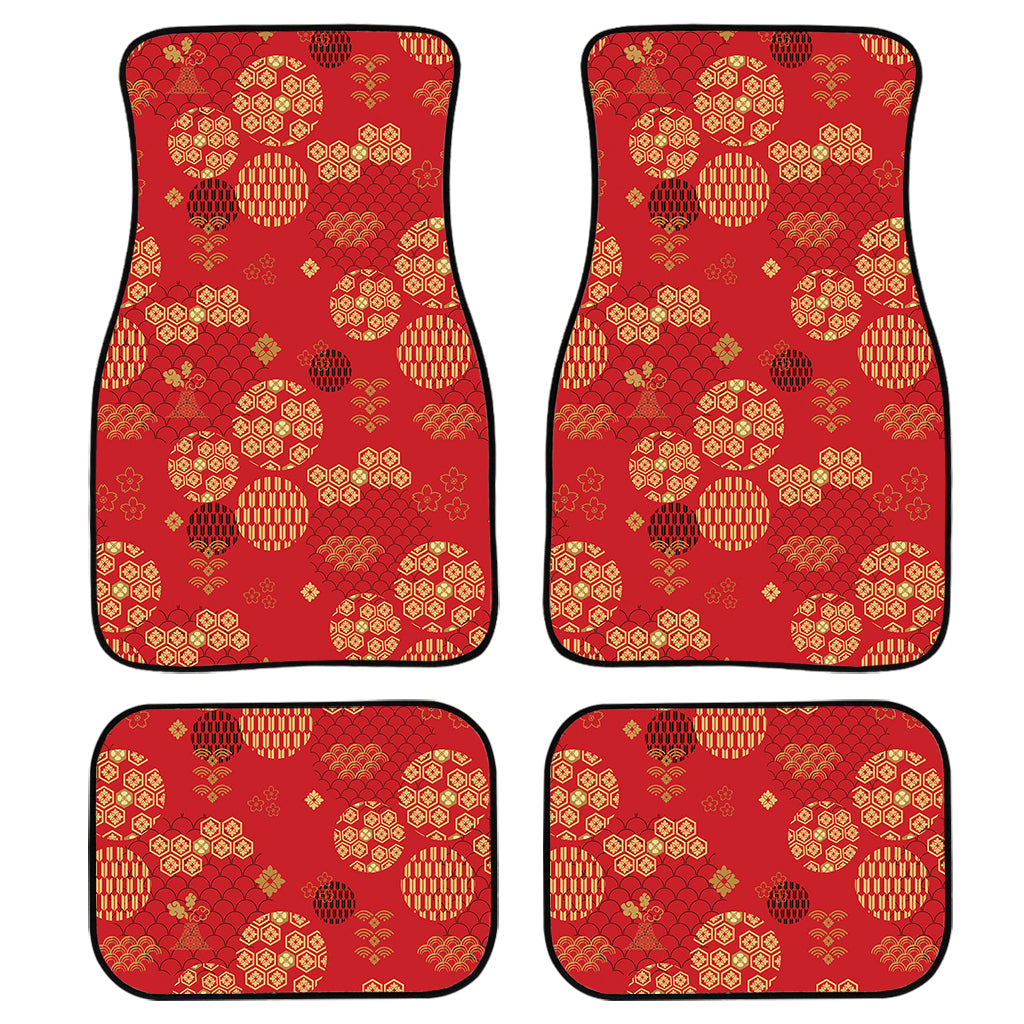 Red Japanese Pattern Print Front And Back Car Floor Mats, Front Car Mat