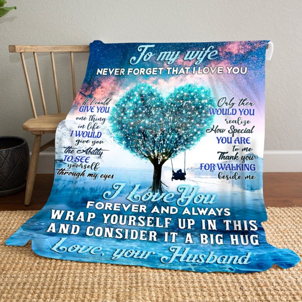 To My Wife Never Forget That I Love You Valentine Blanket Gift For Wife From Husband Birthday Gift Home Decor Bedding Couch Sofa Soft And Comfy Cozy