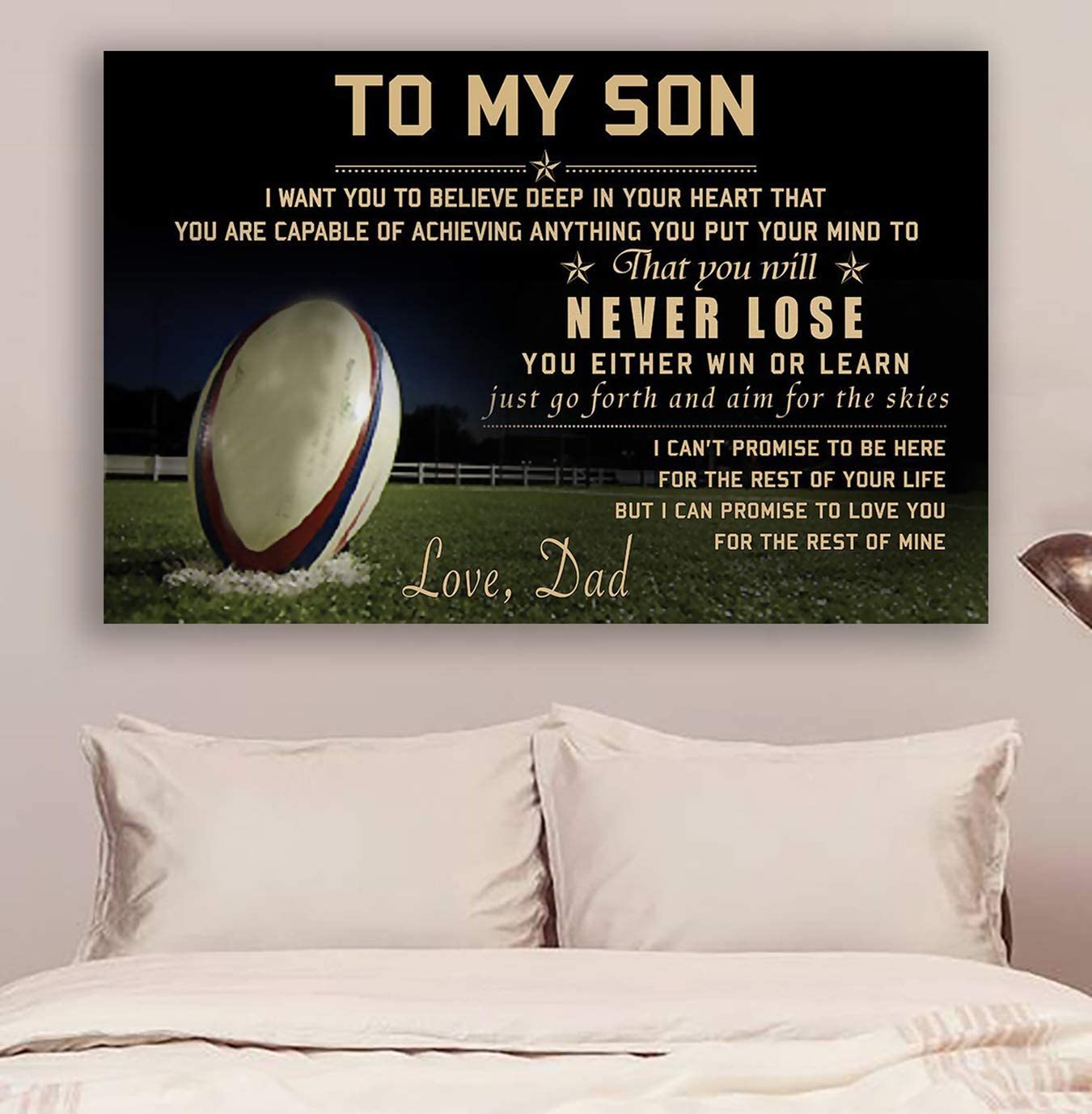 Poster for Room Aesthetic -Command Strips Wall Decor – Cv873 Lhd Rugby Poster – Dad to Son – Never Lose