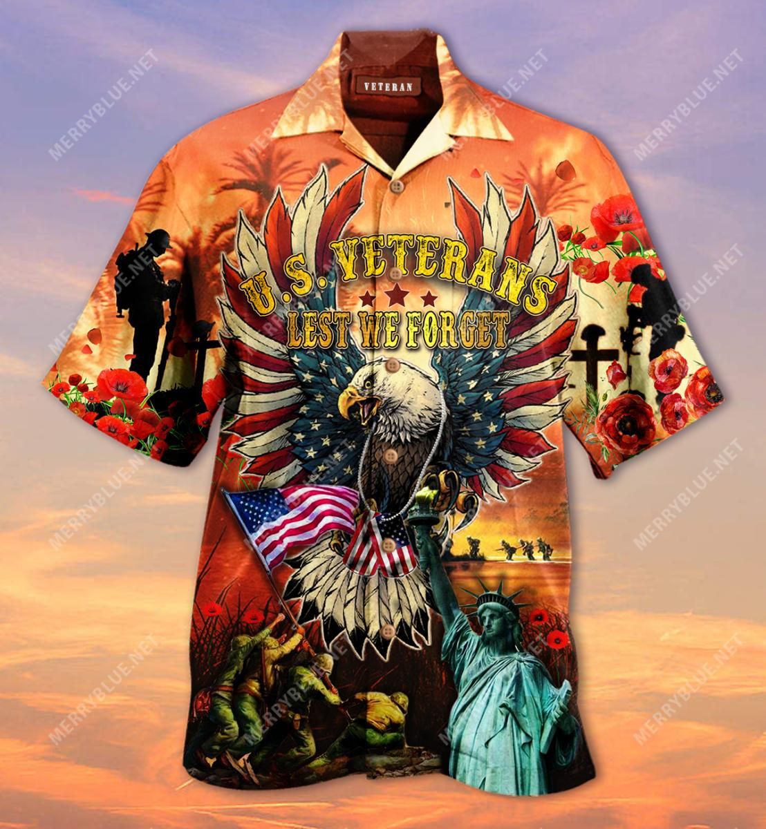 Us Veterans Lest We Forget Aloha Hawaiian Shirt Colorful Short Sleeve Summer Beach Casual Shirt For Men And Women