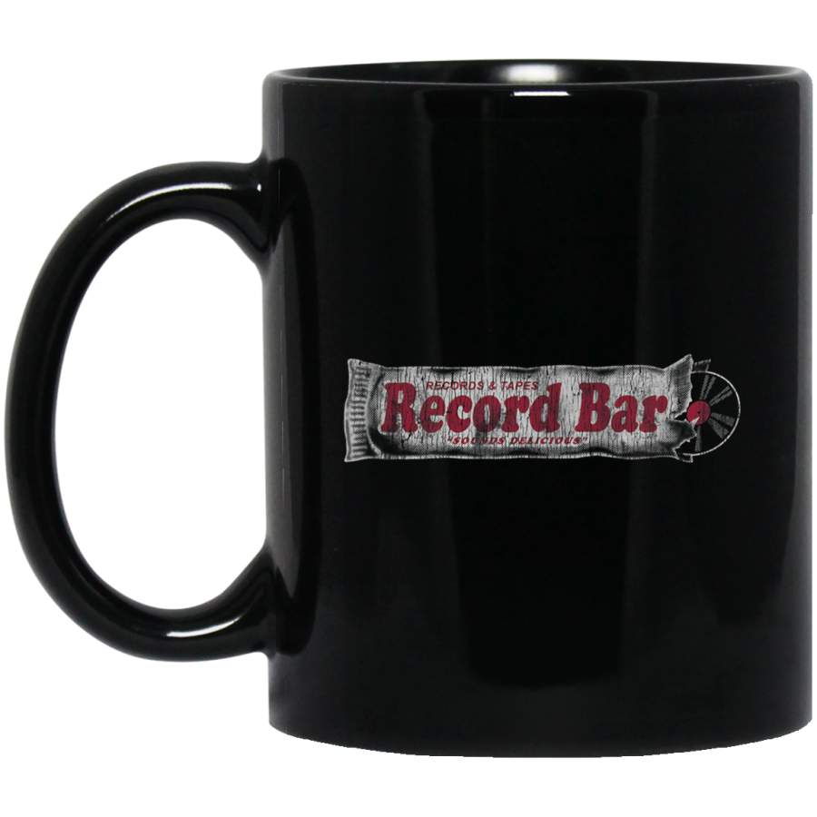 Record Bar Retro Distressed 70s 80s Vinyl Candy Bar Black Mug