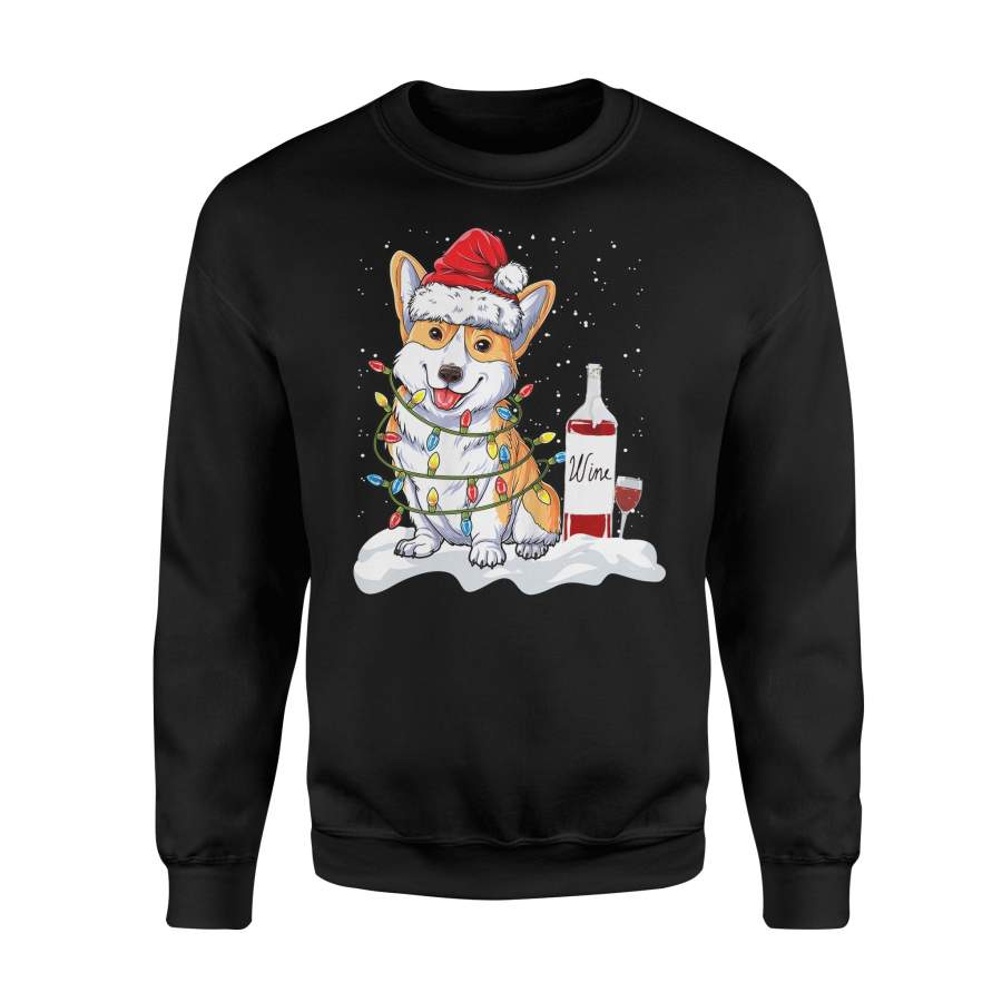 Christmas Wine Corgi T Shirt Corgi Light Christmas Shirt - Standard Fleece Sweatshirt