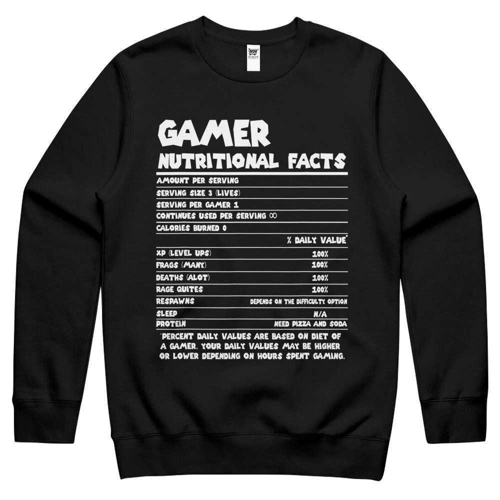 Nutritional Facts Shirt, Gamer Nutrition Facts Shirt, Gamer Nutritional Facts Cool Funny Gamers Shirts Crewneck Sweatshirt