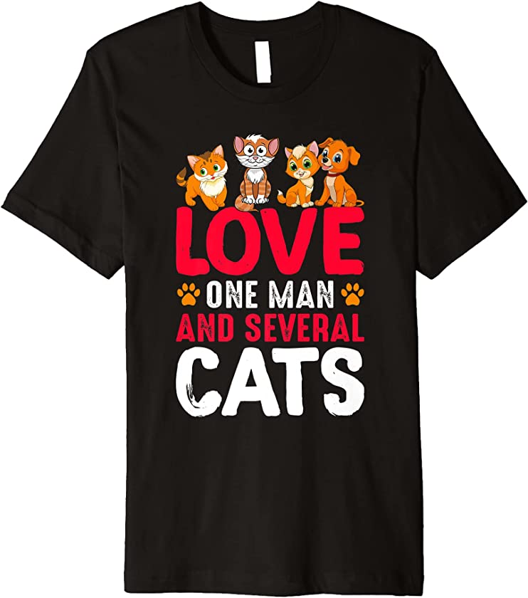 Love One Man And Several Cats Kitty Cat Lover Kitten Cat Premium T-Shirt