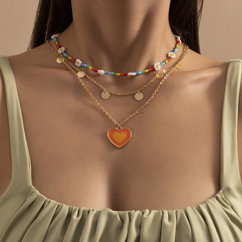 Bohemian Colorful Beads Necklace For Women Pendant Choker Fashion Shell Heart Layered Necklace 2022 Fashion Jewelry alx