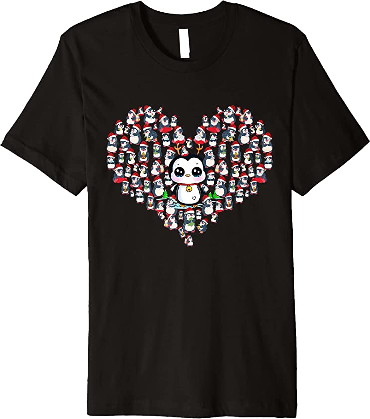 Penguin Heart Christmas Santa Holiday Pajama Penguin Loves Premium T-Shirt