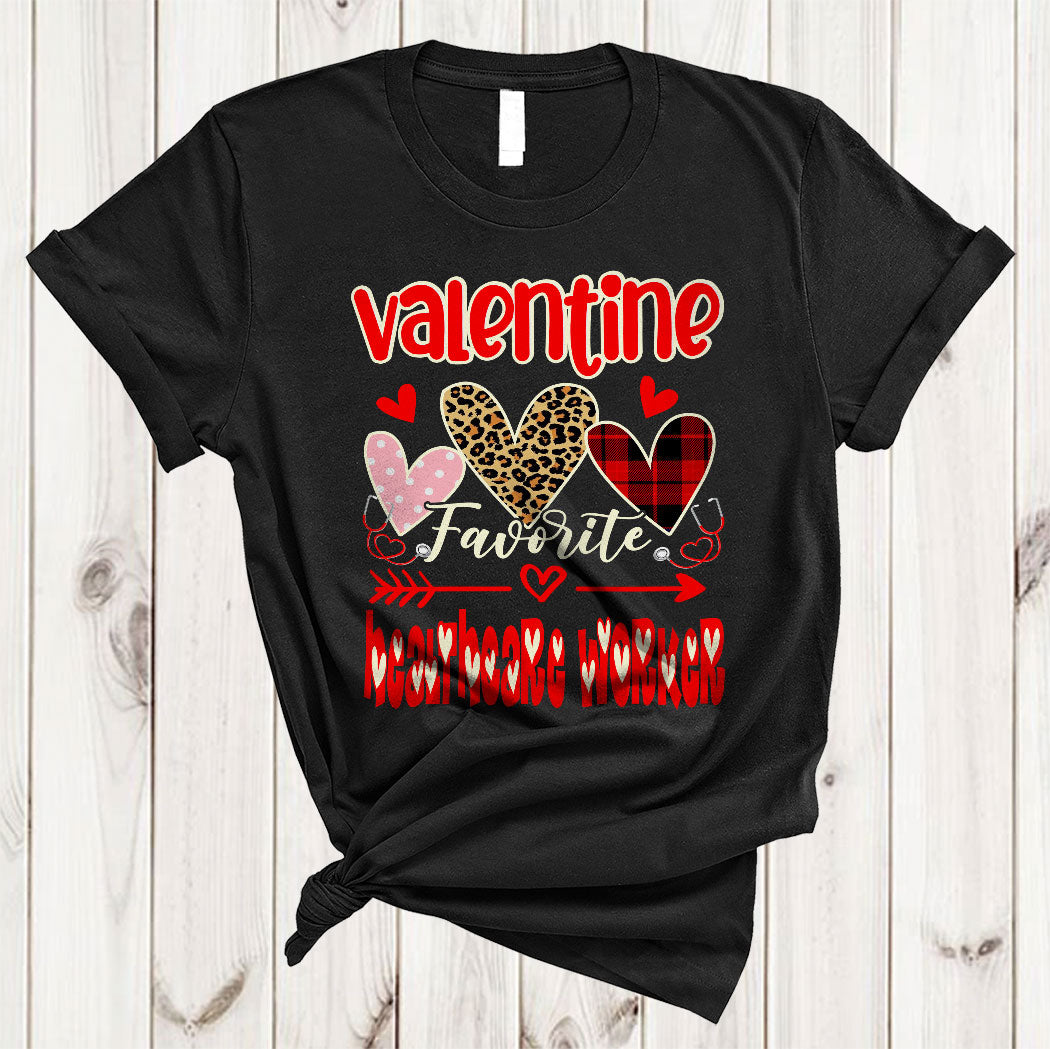 Valentine Favorite Healthcare Worker Funny Valentine’S Day Heart Leopard Plaid Lover Gifts T-Shirt