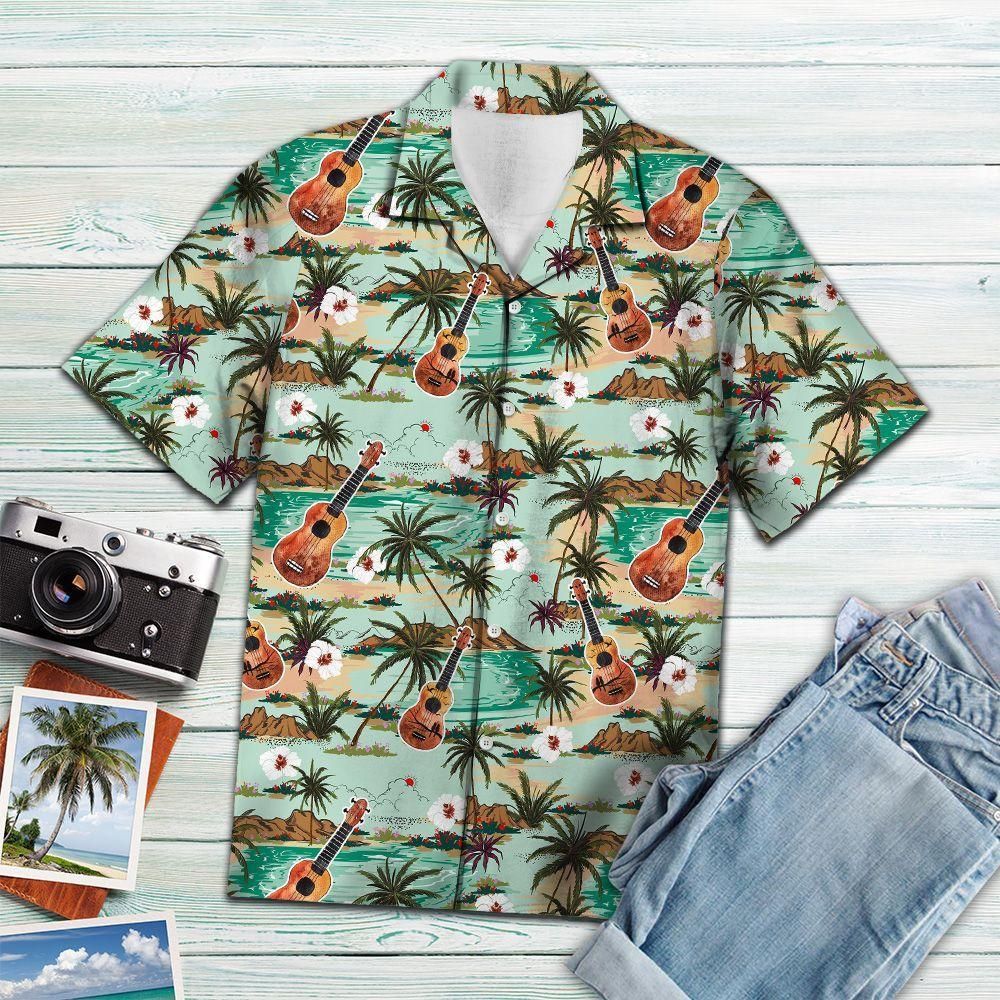 Ukulele Isl Aloha Hawaii Shirt Colorful Short Sleeve Summer Beach Casual For Men And Women Ha90700