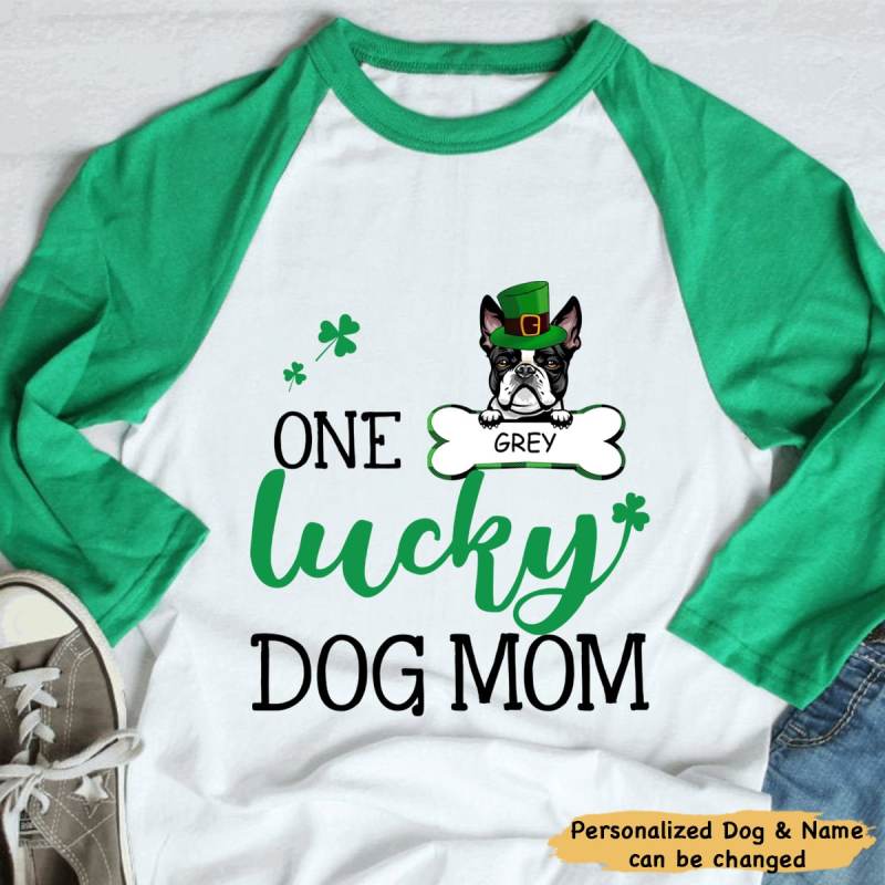 One Lucky Dog Mom, St Patrick’S Day Shirt 2021, Personalized St. Patrick’S Day Unisex Raglan Shirt, St Patricks Day