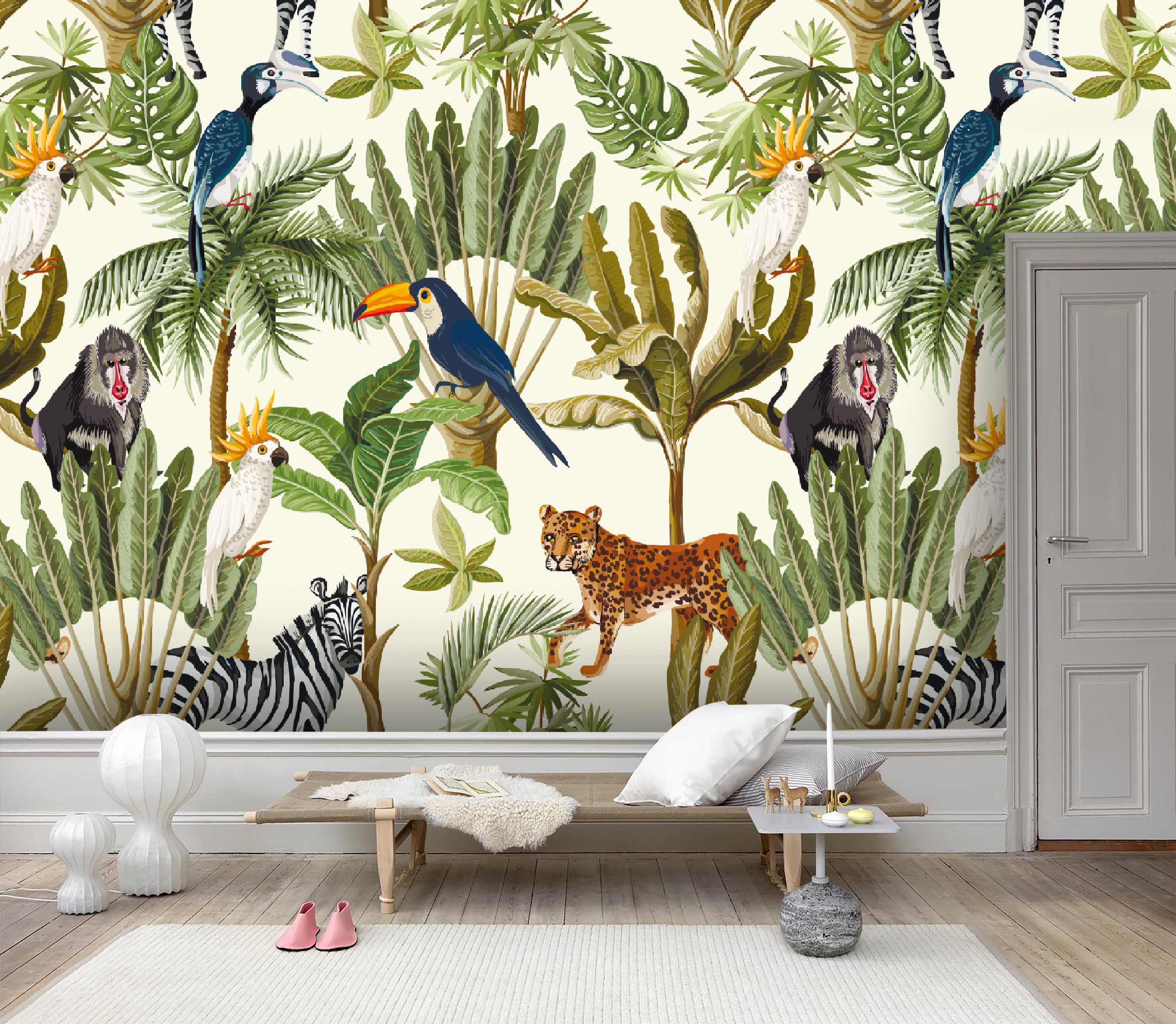 3D Fresh Tropical Plants Animals Wall Mural Wallpaper 44