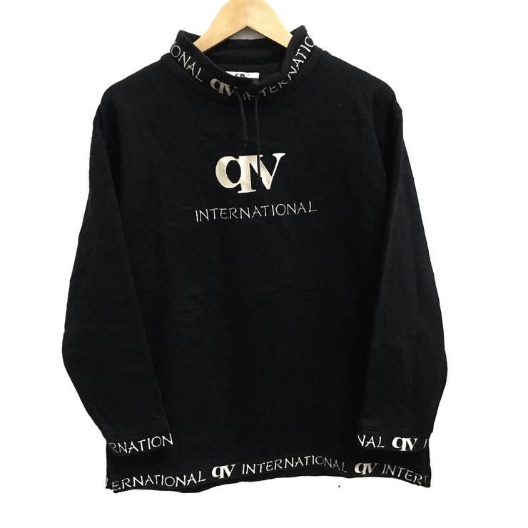 Rare Qv International Gros Logo Broderie Spellout Noir Couleur Pulls Pull Pull Taille Moyenne Shirt