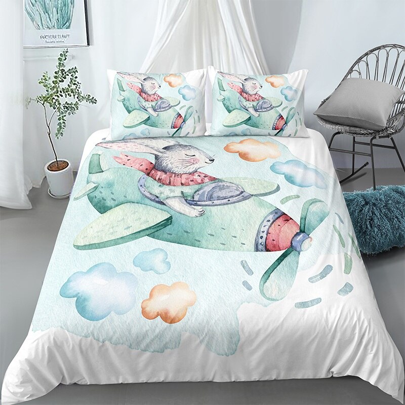 Cartoon 3D Rabbit Printed Bedding Set Easter Duvet  Cover Pillowcase For Children Bedroom Boho Decor Queen King Size Duvet Covers