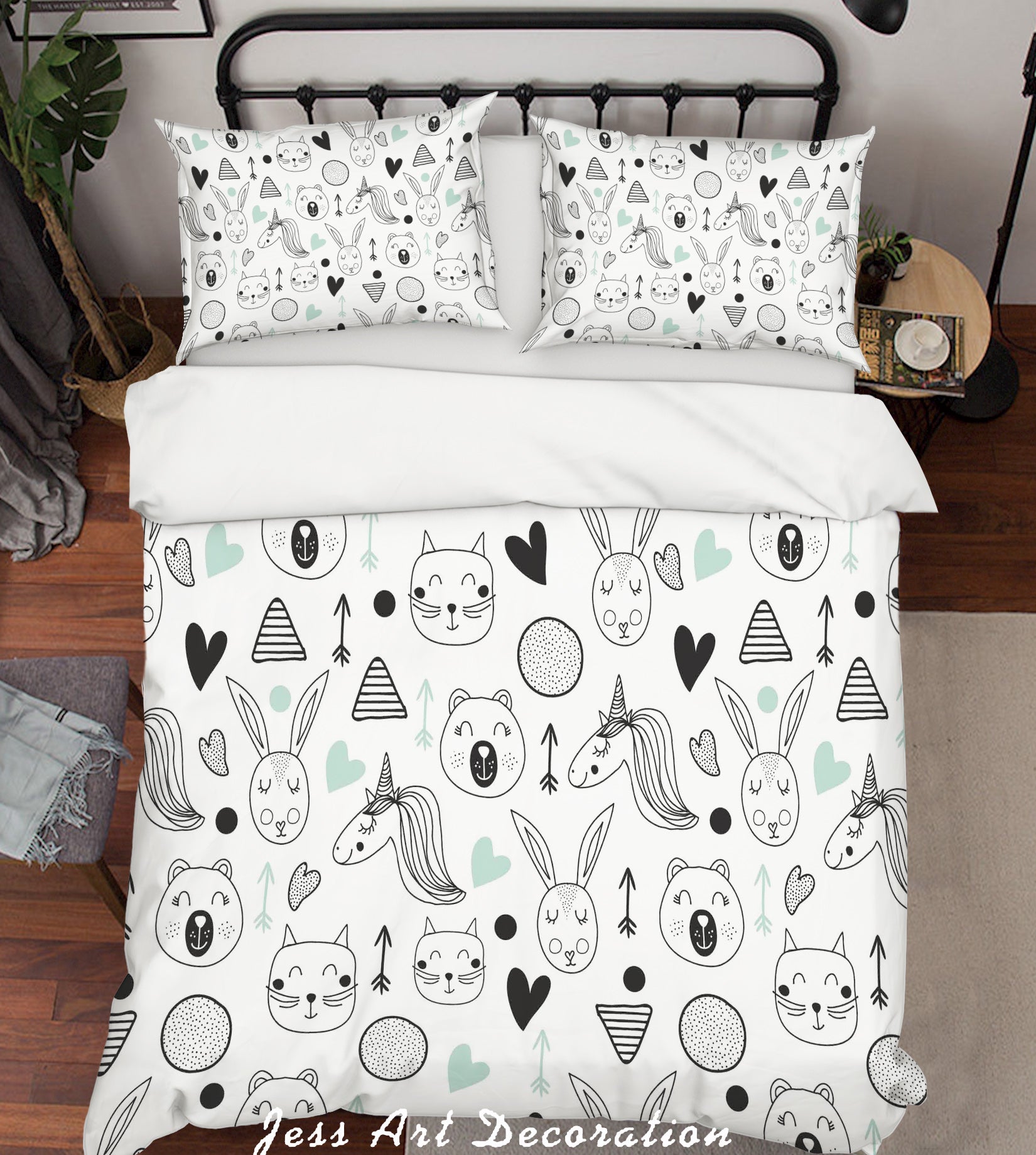 3D Cartoon Animal White Quilt Cover Set Bedding Set Pillowcases 70