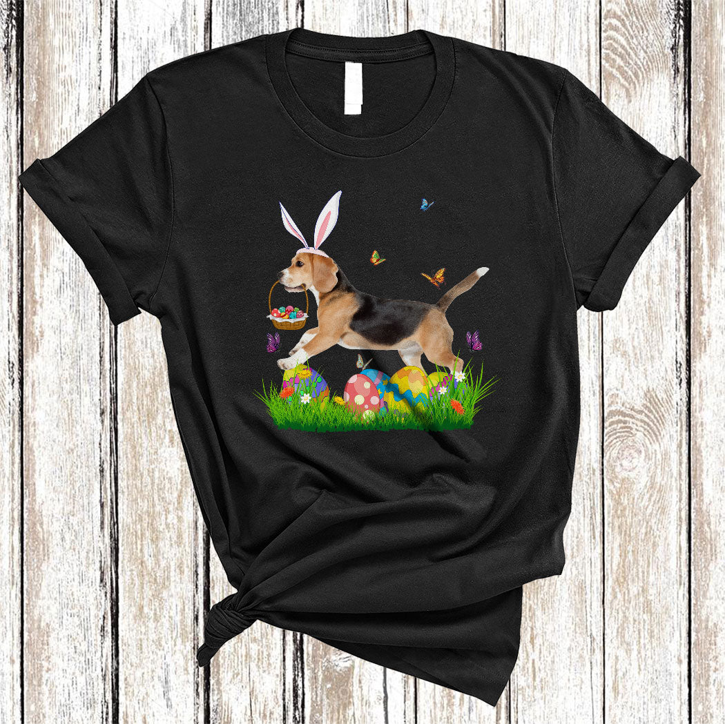 Bunny Beagle With Easter Egg Basket Cute Easter Butterfly Flower Egg Hunt Dog Lover Gifts T-Shirt