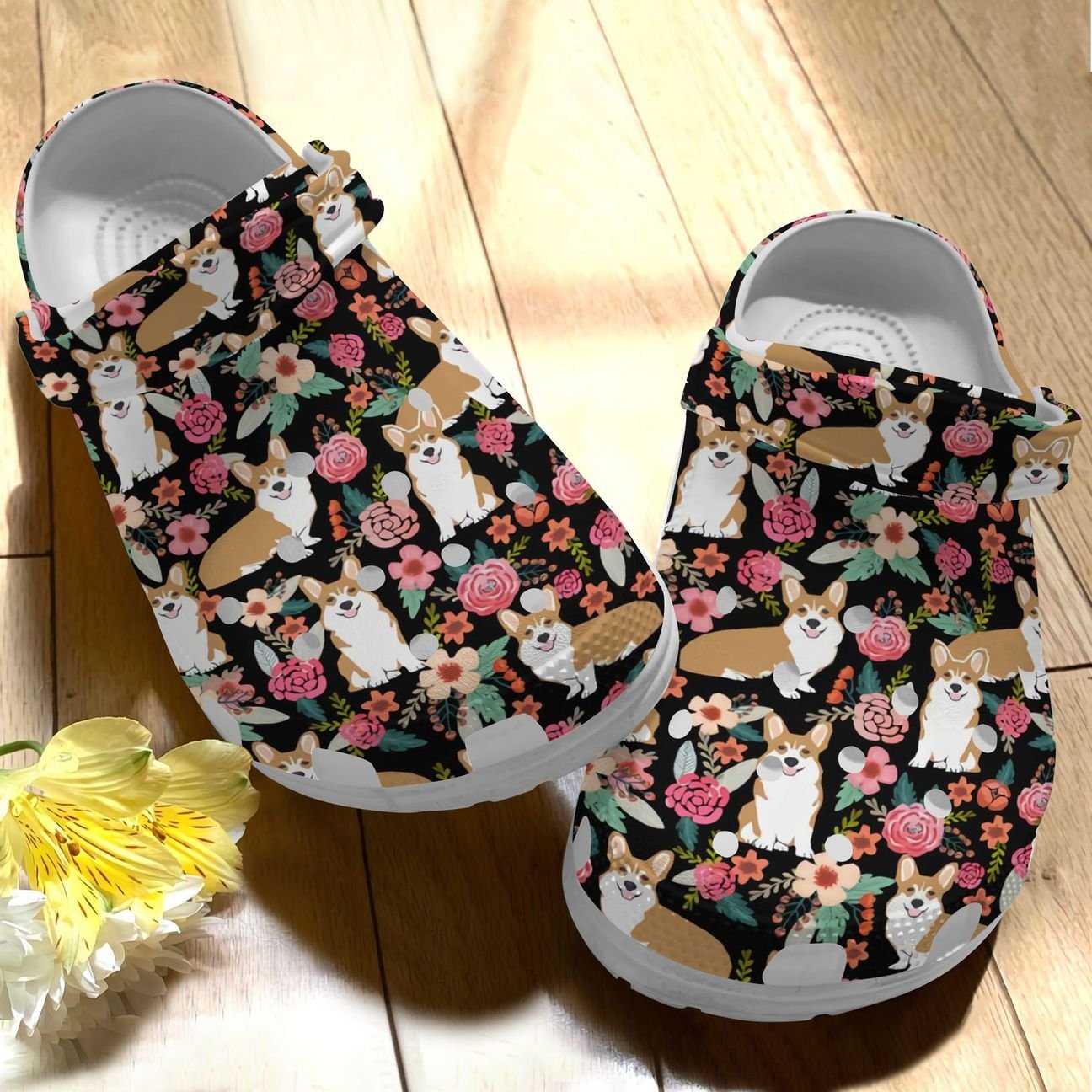 Corgi Personalize Clog, Custom Name, Text, Fashion Style For Women, Men, Kid, Print 3D Whitesole Pattern 8