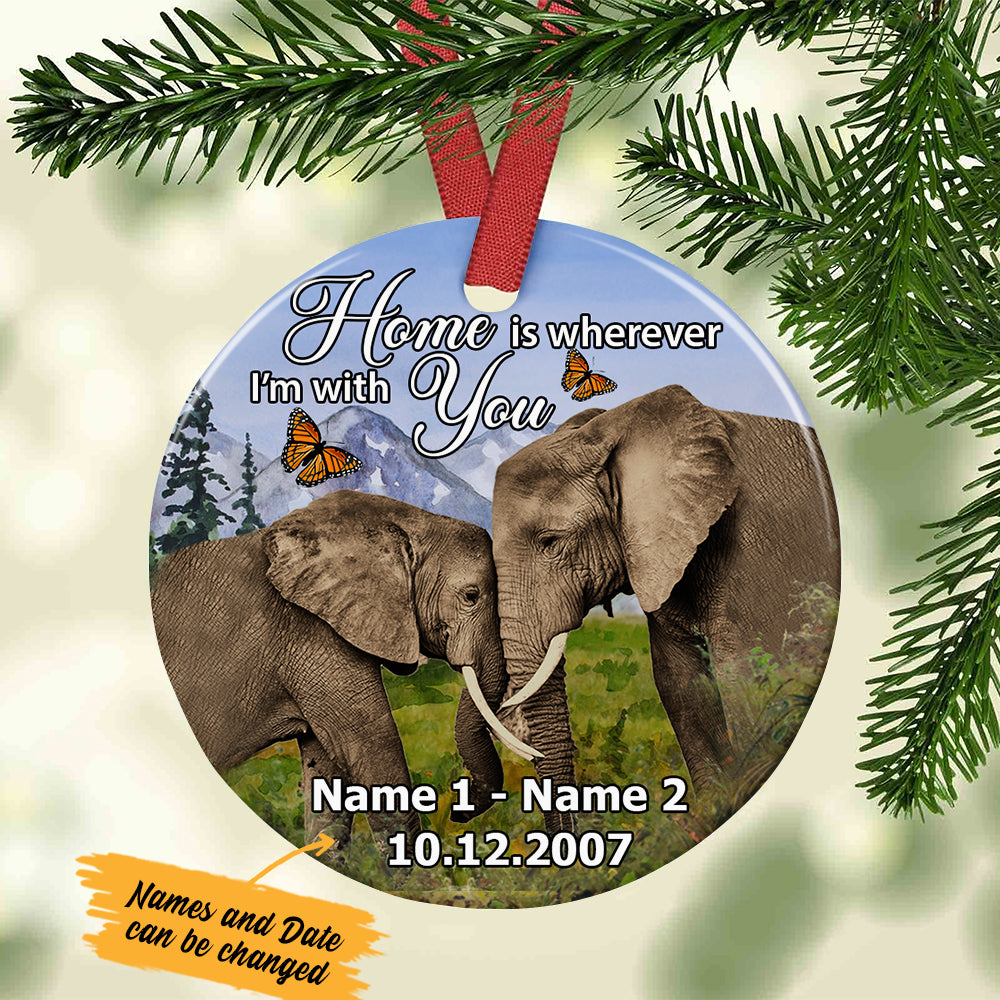 Personalized Home Is Elephant Couple  Ornament Sb171 73O34