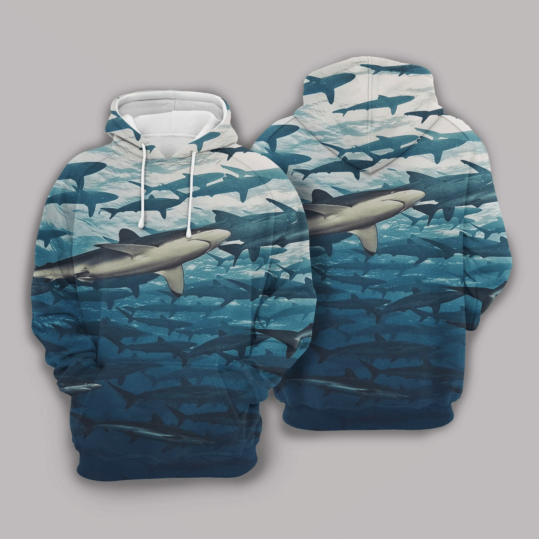 Shark Hoodie Shark Under The Ocean Surface 3D Hoodie Shark Week Gift Adult Unisex Full Print