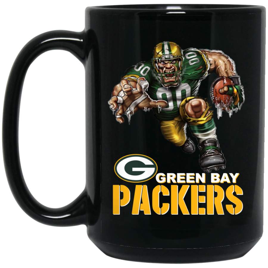 Green Bay Packers Logo Player Mascot (black mugs) BM15OZ 15 oz. Black Mug