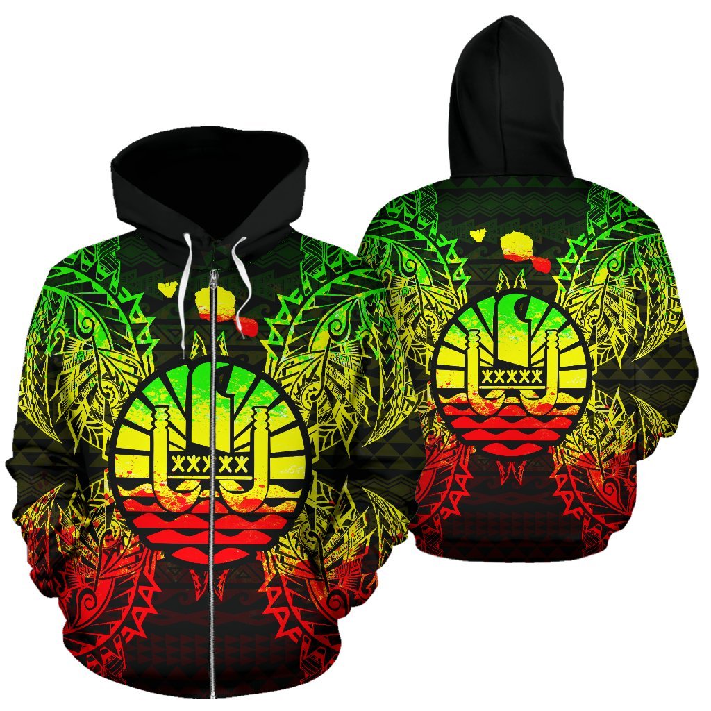 French Polynesia Polynesian All Over Zip Up Hoodie Map Reggae – Pacific Print Hoodie