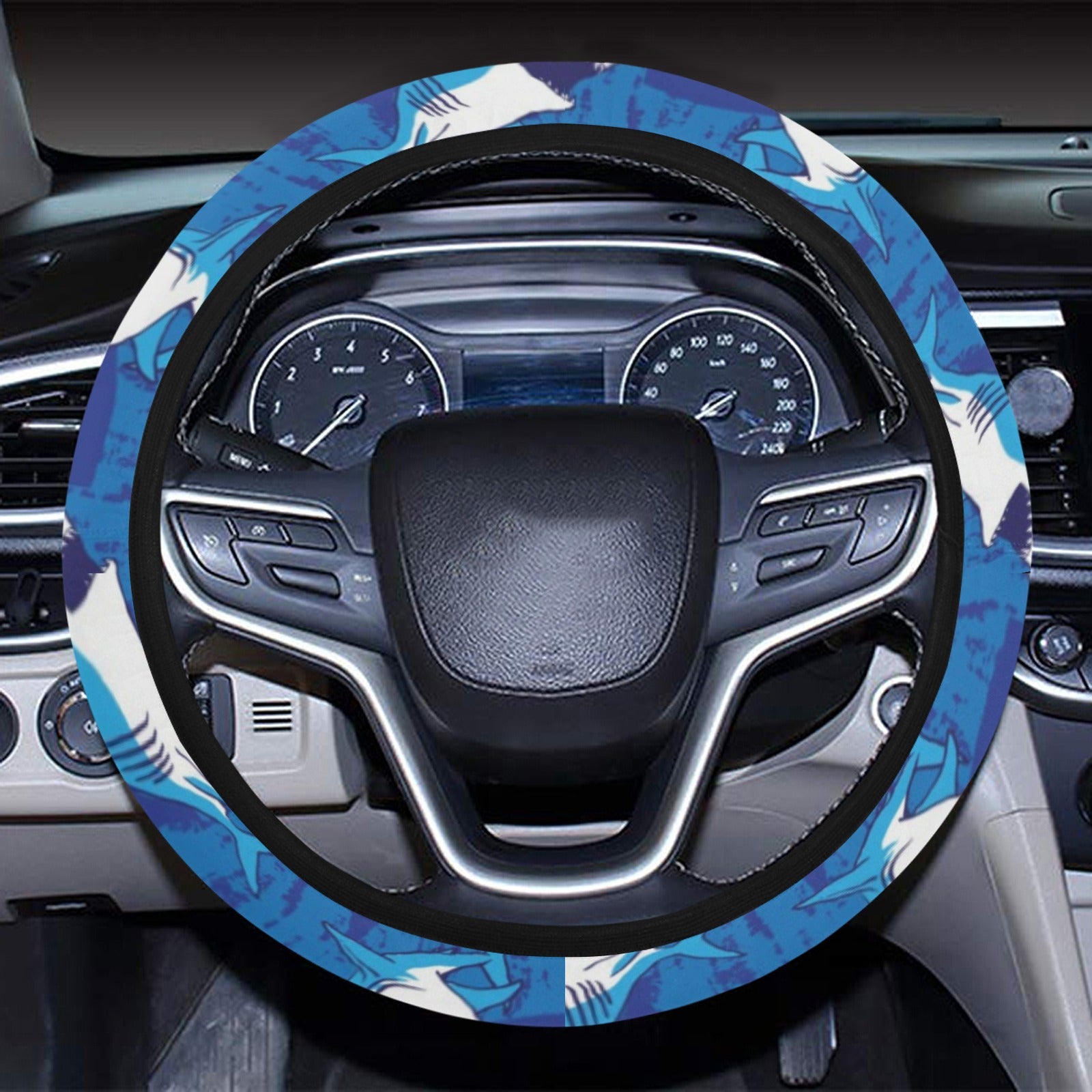 Shark Print Design Lks308 Steering Wheel Cover With Elastic Edge