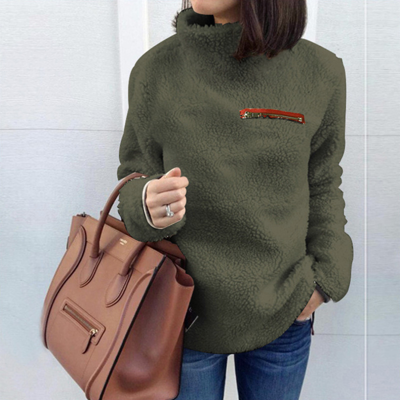 Women Turtleneck Fluffy Fleece Warm Long Sleeve Zip Sweater Pullover Autumn Winter Fashion Jumper Size S-5XL alx