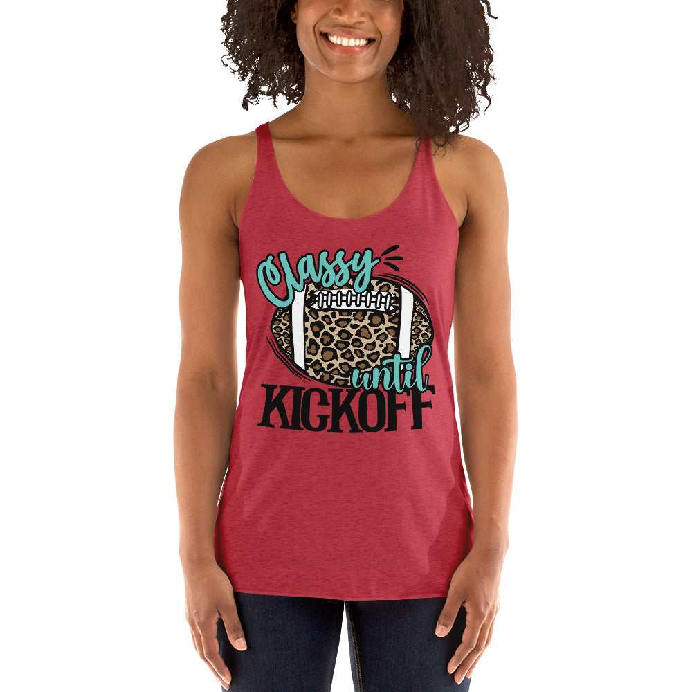 Classy Until Kickoff Leopard Football Women’S Racerback Tank