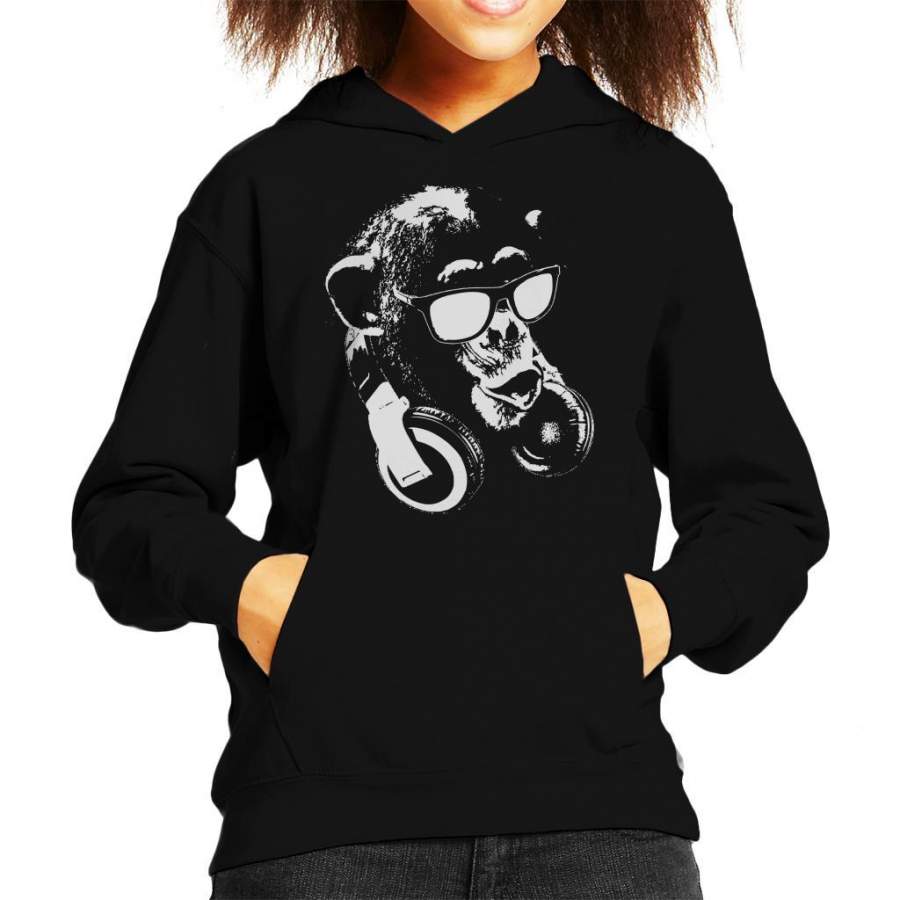 Monkey DJ Svartvit Kid’s Hooded Sweatshirt