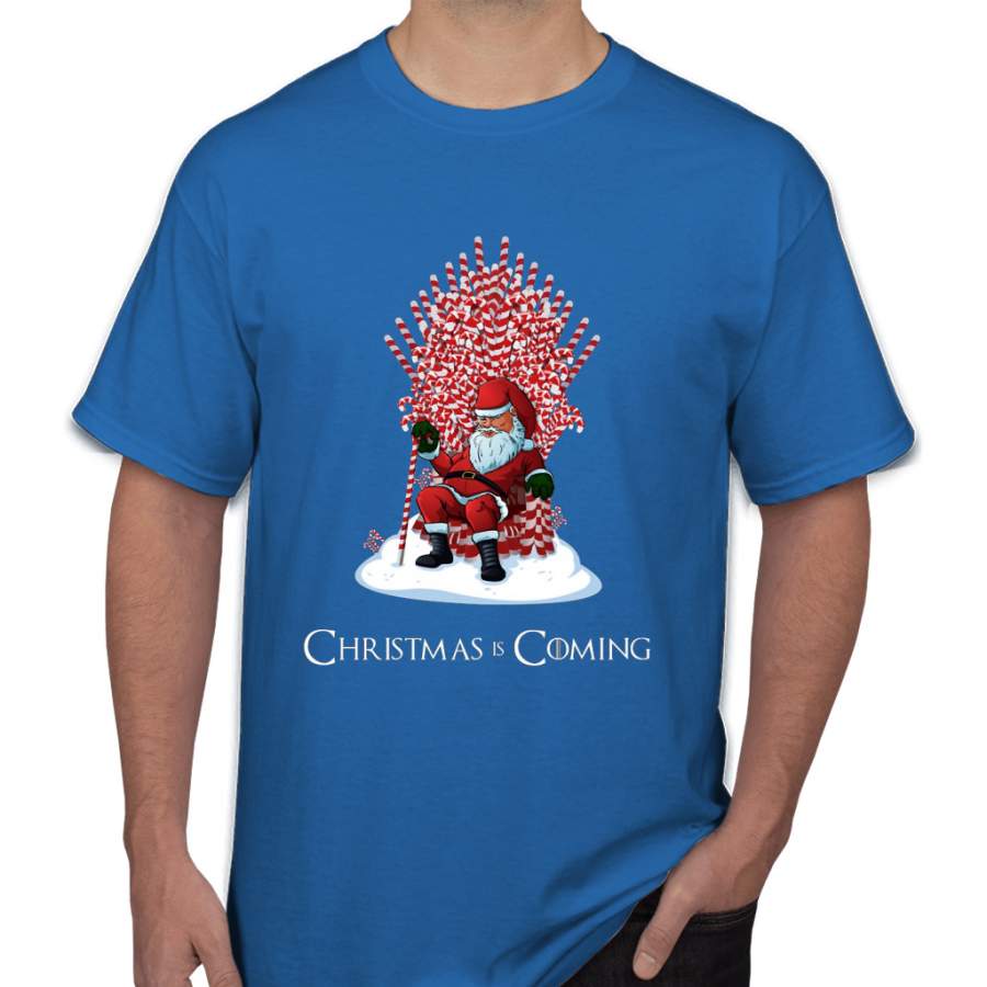 Christmas Is Coming Santa Candy Cane Throne T-Shirt Men T-Shirt