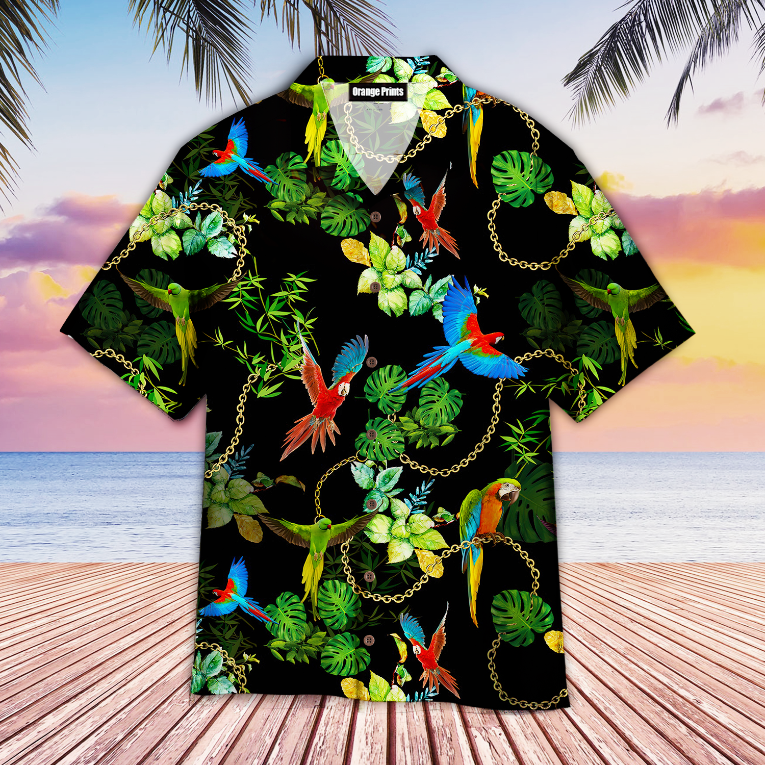 Tropical Parot With Gold Chains Leaves Hawaii Shirt For Men Women Ha88281