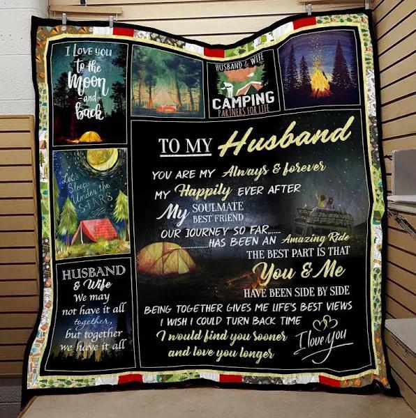 To My Husband I Love You To The Moon And Back Camping Fleece Blanket Gift For Husband From Wife Home Decor Bedding Couch Sofa Soft And Comfy Cozy