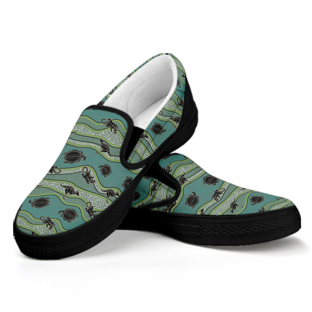 Aboriginal Animals Pattern Print Black Slip On Shoes