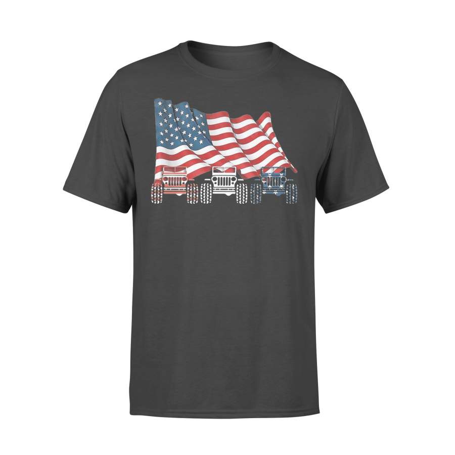 Red Blue White Jeep Cars American Flag Independence Day T-shirt