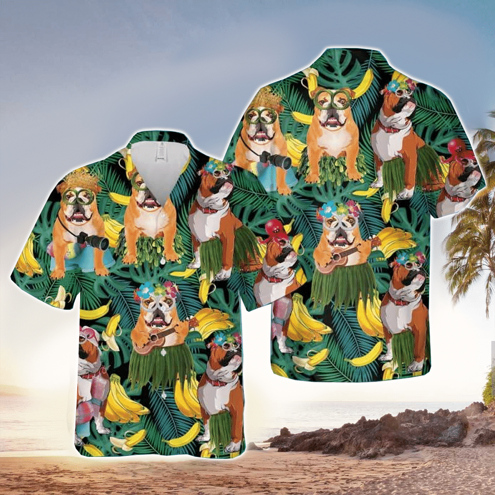 Bulldog Summer Leaves Hawaii Shirt Aloha Ha36054