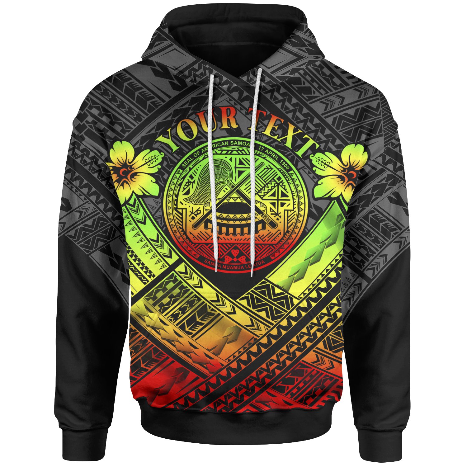 American Samoa Custom Personalised Hoodie – AS Reggae Seal Polynesian Patterns – BN18