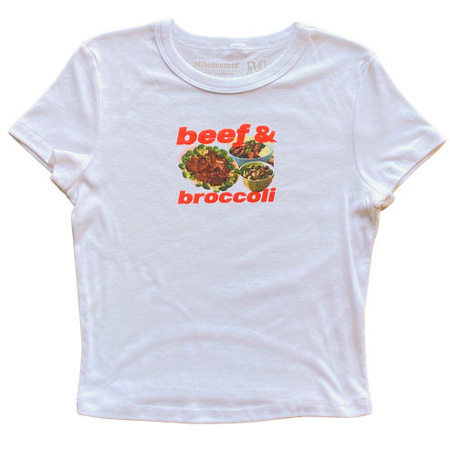 Triple Beef and Broccoli Women   s Baby Rib Ladies Tee Shirt Outfit  For Men  For Women