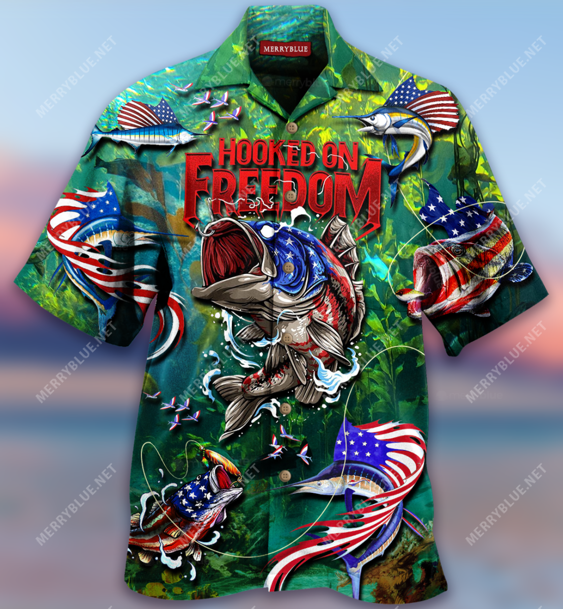 Patriotic Fishing Hooked On Freedom Unisex Hawaii Shirt Ha94330