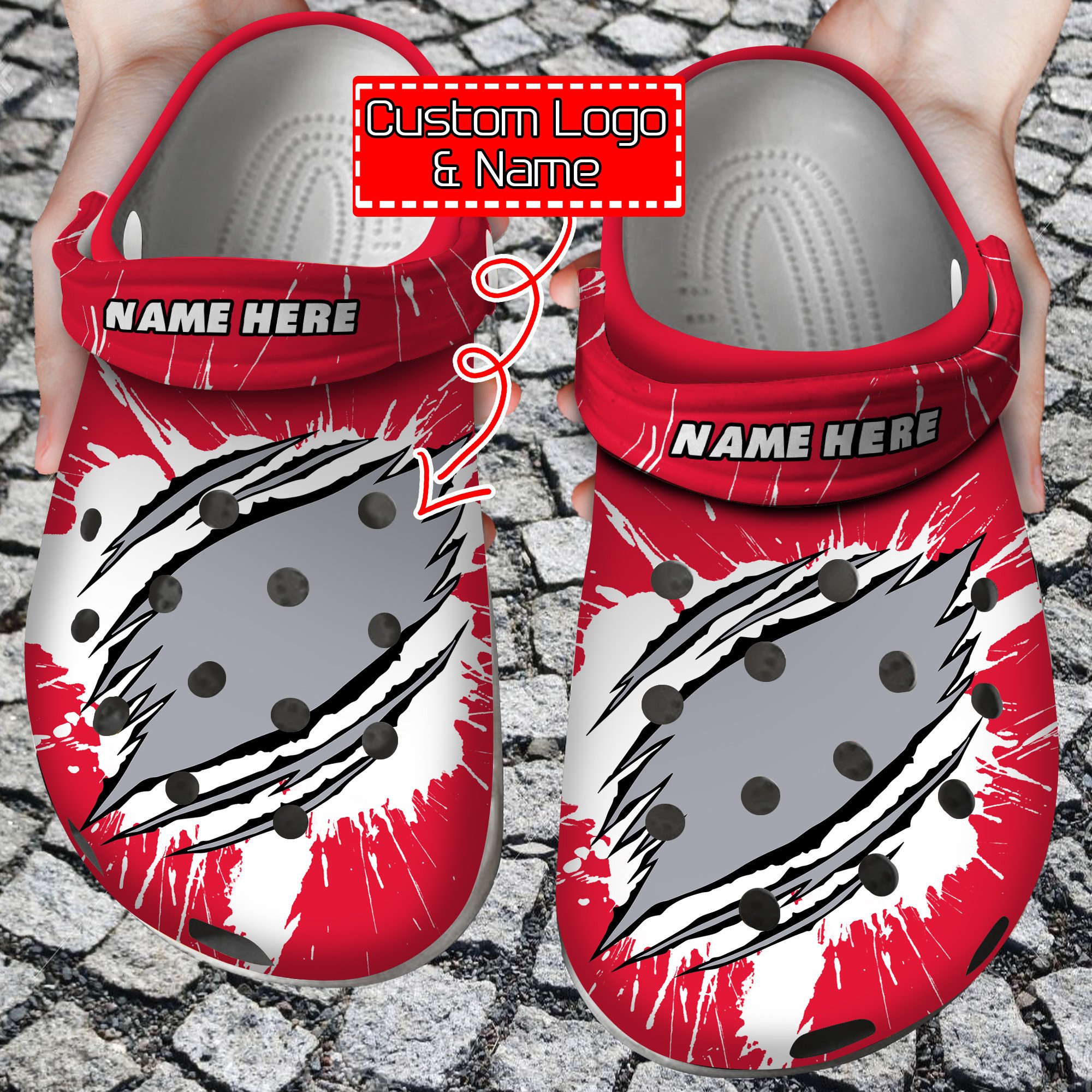 Personalized Name & Logo Football Team Ripped Through Crocs Style Clog Shoes