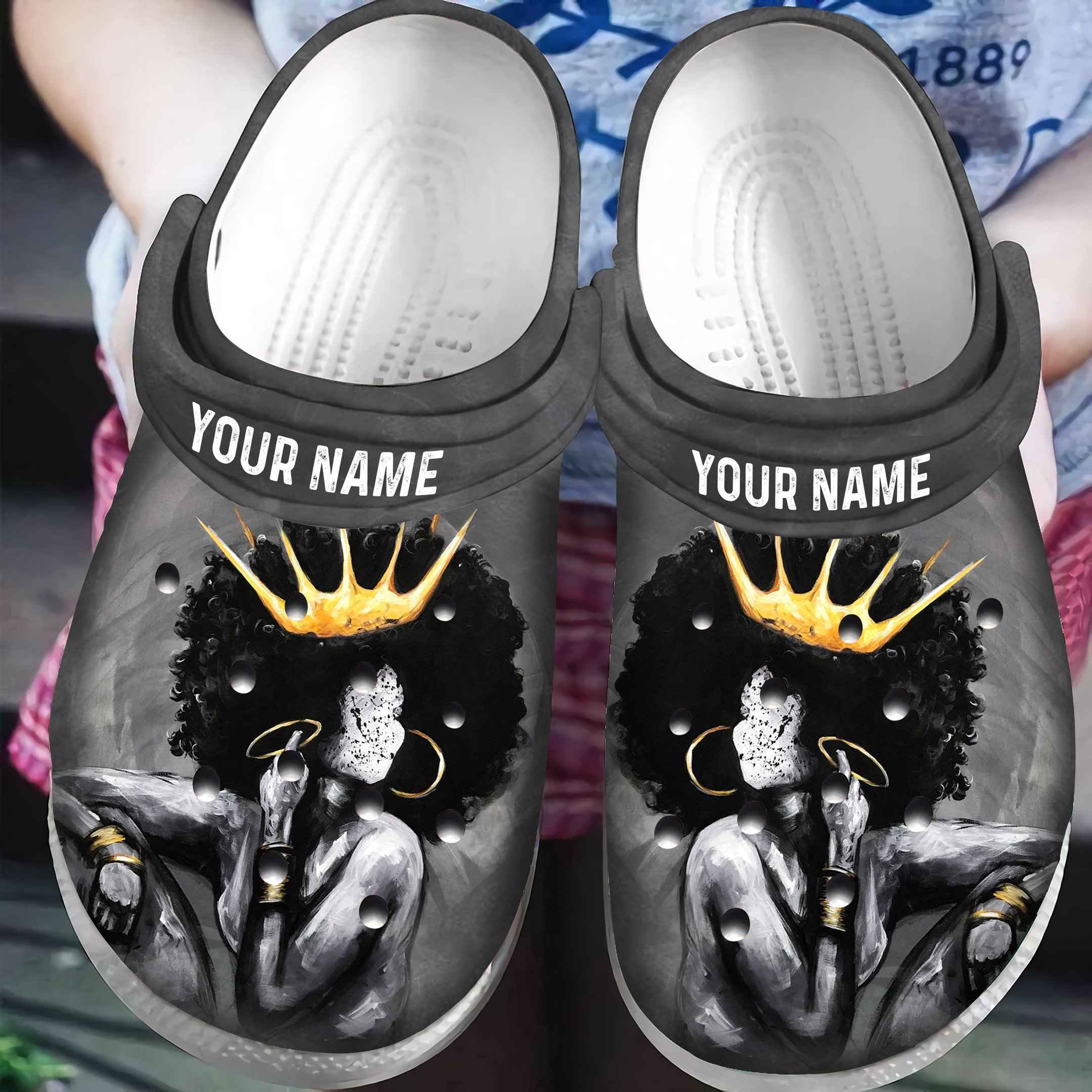 Personalized Black Queen African American Crocs Classic Clogs Shoes Pancr1142