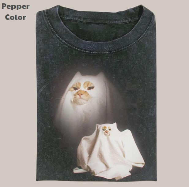 Retro Funny Vintage Graphic Tee, Ghost Kitten T-Shirt, Unisex Meme Cringe Funny Dumb Shirt, Menswear Womenswear Streetwear Cotton Summer T Shirt Graphic Tee