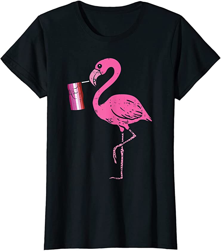 Womens Flamingo Bird Lesbian Pride Flag Cute Butch LGBT Animal Gift T-Shirt